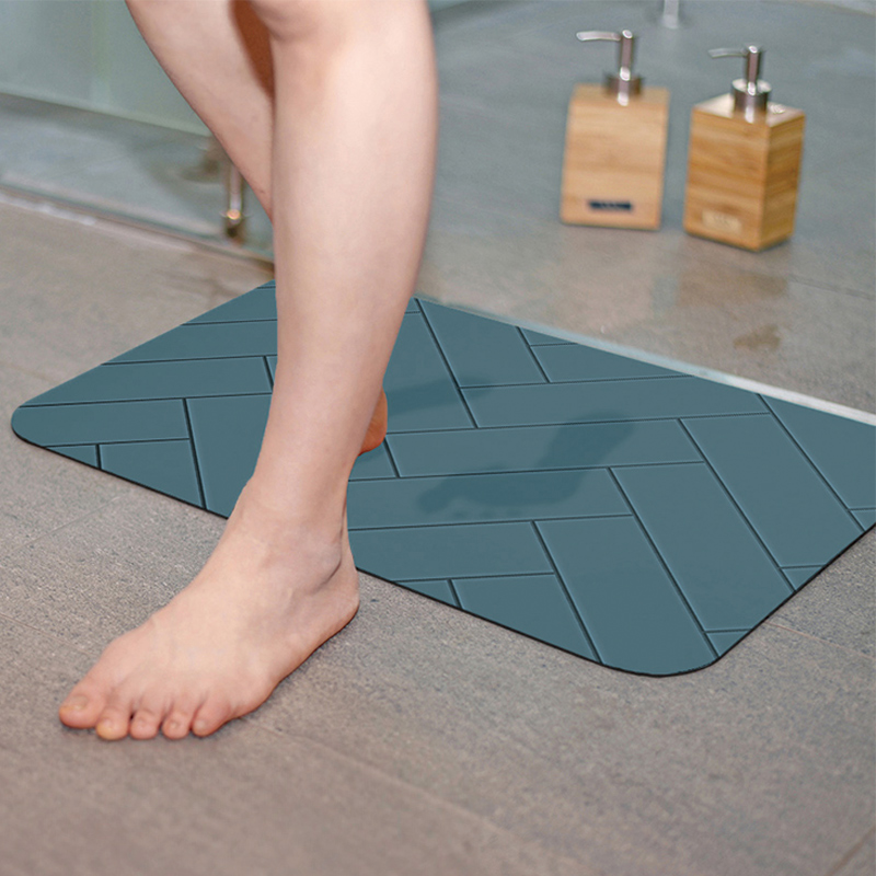 【Monster】 Soft Diatomaceous Earth Absorbent Mat – Slate Pattern Series (60x40cm) – Misty Blue Tide, , large