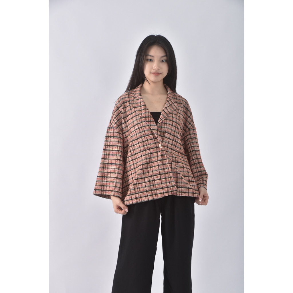 (2XL) 質感格紋紅色外套二手衣, , large