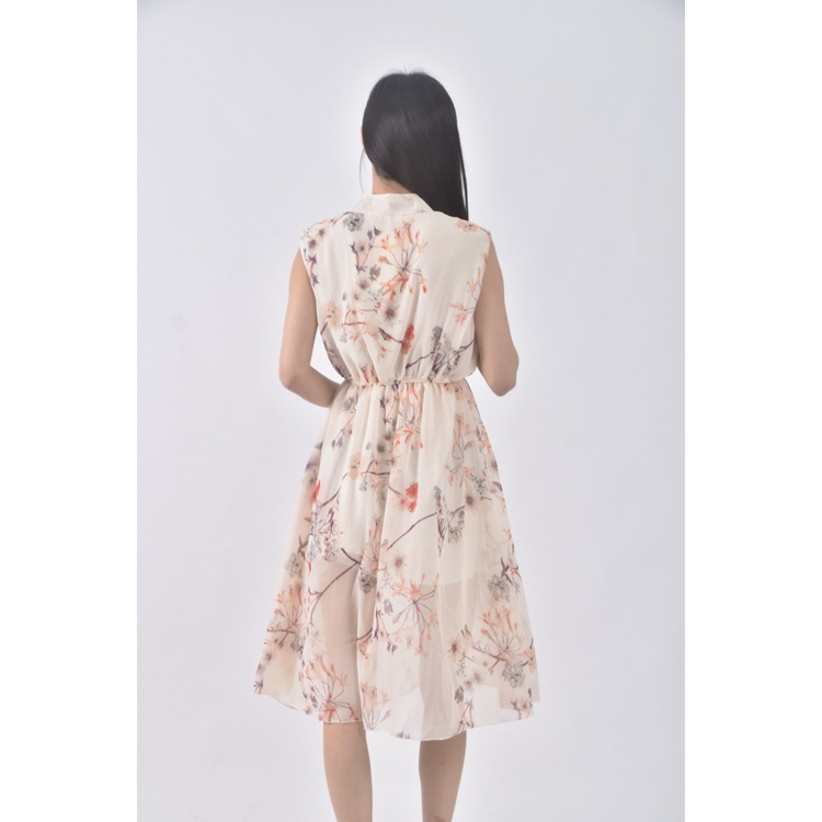 (S) 碎花無袖杏色洋裝二手衣, , large