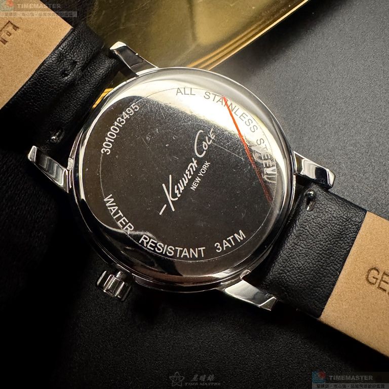 [星晴錶業]Kenneth Cole手錶,42mm,K3010013495白色錶面銀錶殼深黑色真皮皮革錶帶款, , large