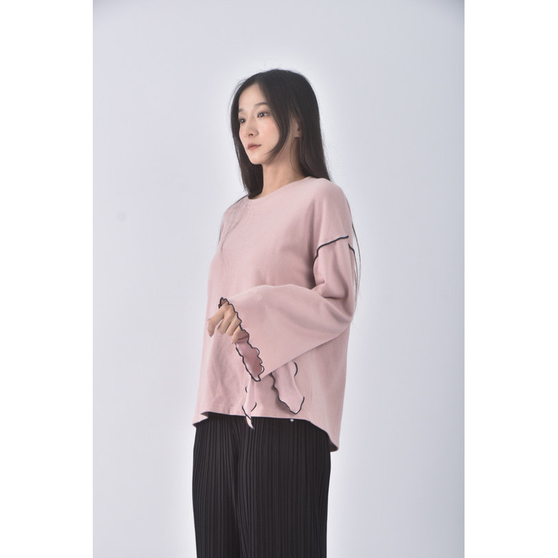 (XL) macaron韓牌質感圓領粉色長袖上衣二手衣, , large