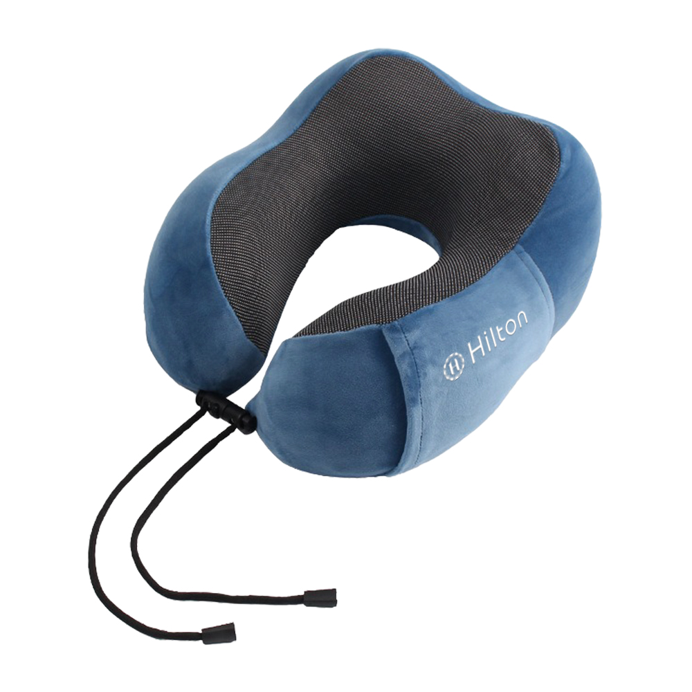 Hilton Far Infrared Energy Slow Rebound Memory Foam U-Shaped Neck Pillow/Navy Blue Short Plush (Travel Pillow/Nap Pillow/Memory Foam Pillow/Car Neck Pillow/Flight Pillow) (P8005-B), , large