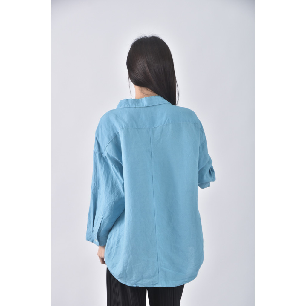 (L) 【金莎私服】initialV領藍色長袖上衣二手衣, , large