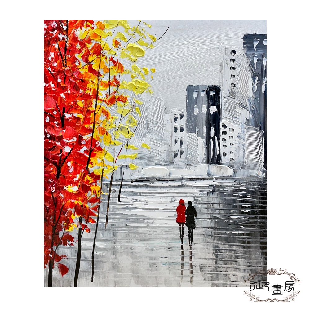 【御畫房】楓紅之約 手繪抽象油畫-50*60cm無框掛畫5060-206, , large