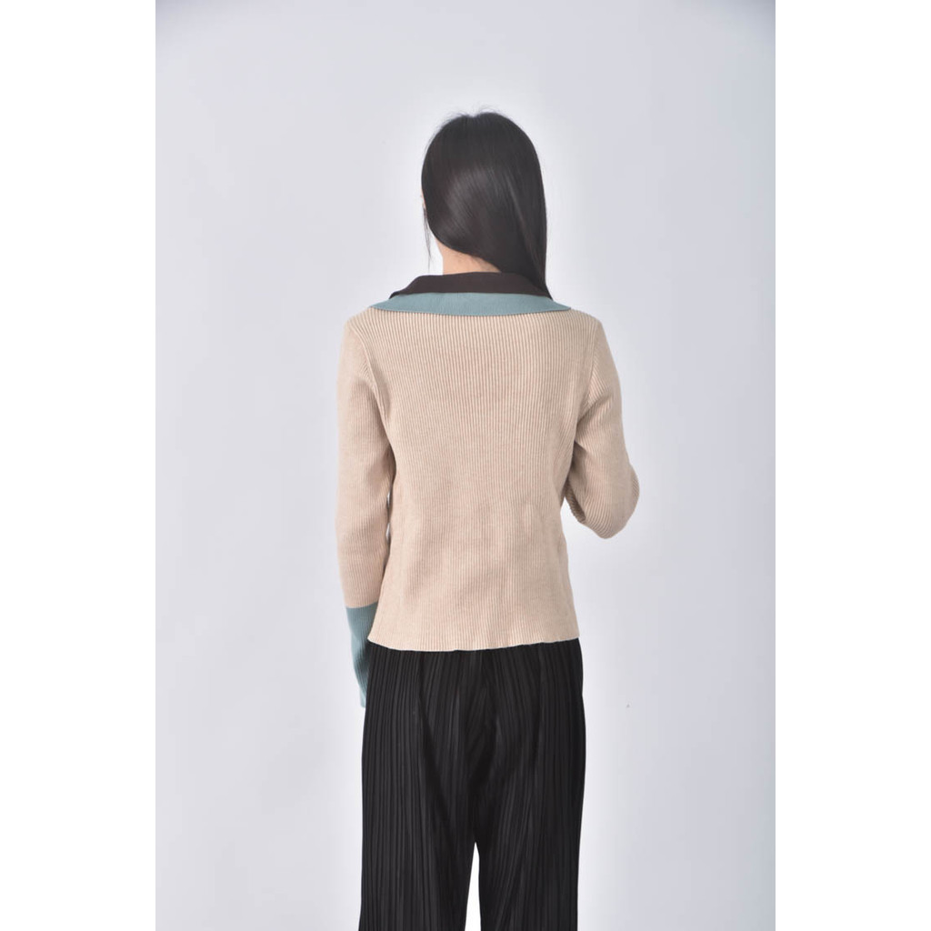 (S) 【董仔私服】羅紋圖案杏色長袖上衣二手衣, , large