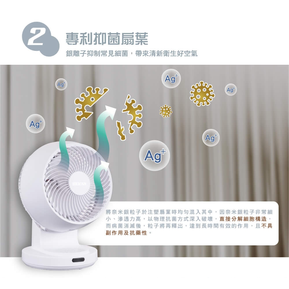 HERAN 9” 3D Oscillating Nano Silver Antibacterial Circulation Fan HAF-09CS31A, , large