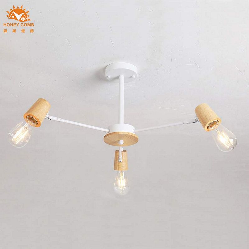 【Honey Comb】北歐風橡木半吸頂燈三燈-白(KC2396), , large