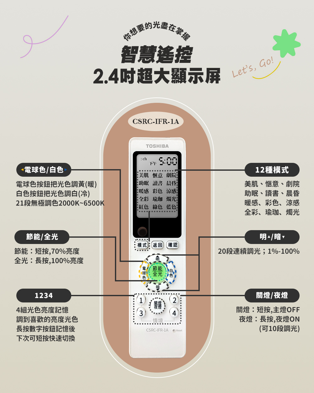 TOSHIBA東芝 星河60W美肌LED吸頂燈 調光調色(LEDTWRGB16-10S), , large