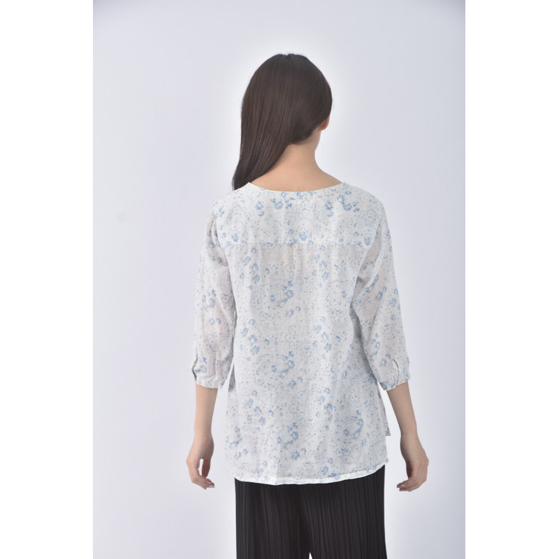 (M) uniqlo質感亞麻純亞麻藍色長袖上衣二手衣, , large