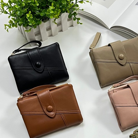 Soirée 典雅對折短夾 多卡位收納皮夾 真皮質感 零錢卡片鈔票夾 女用短夾人氣女用皮夾 女夾, , large