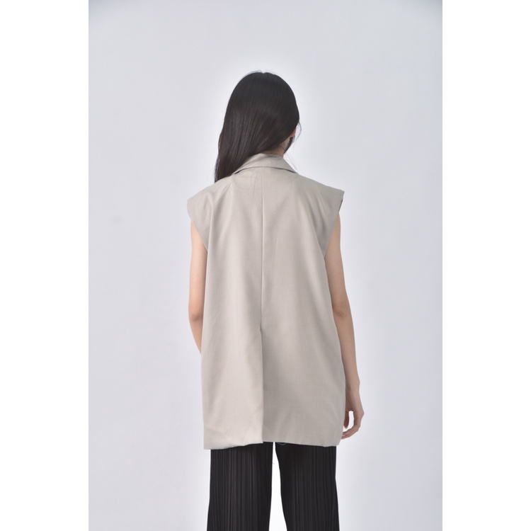 (L) komm 31 style質感西裝無袖灰杏色外套二手衣, , large