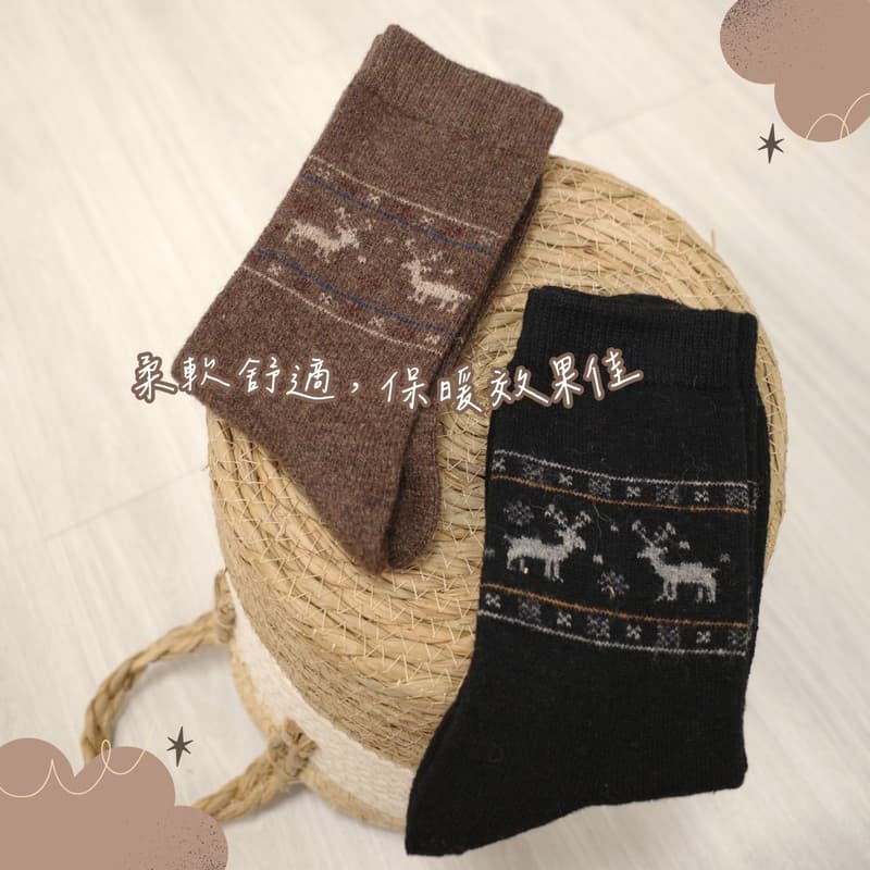 凱美棉業｜冬日必備🔥（男款）精緻保暖毛襪 防寒襪 保暖襪 毛襪 長襪 冬天襪-麋鹿提花款, , large