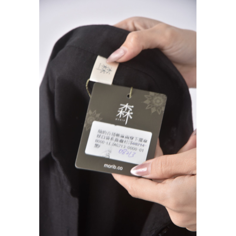 (L) 森質感短袖黑色洋裝二手衣, , large