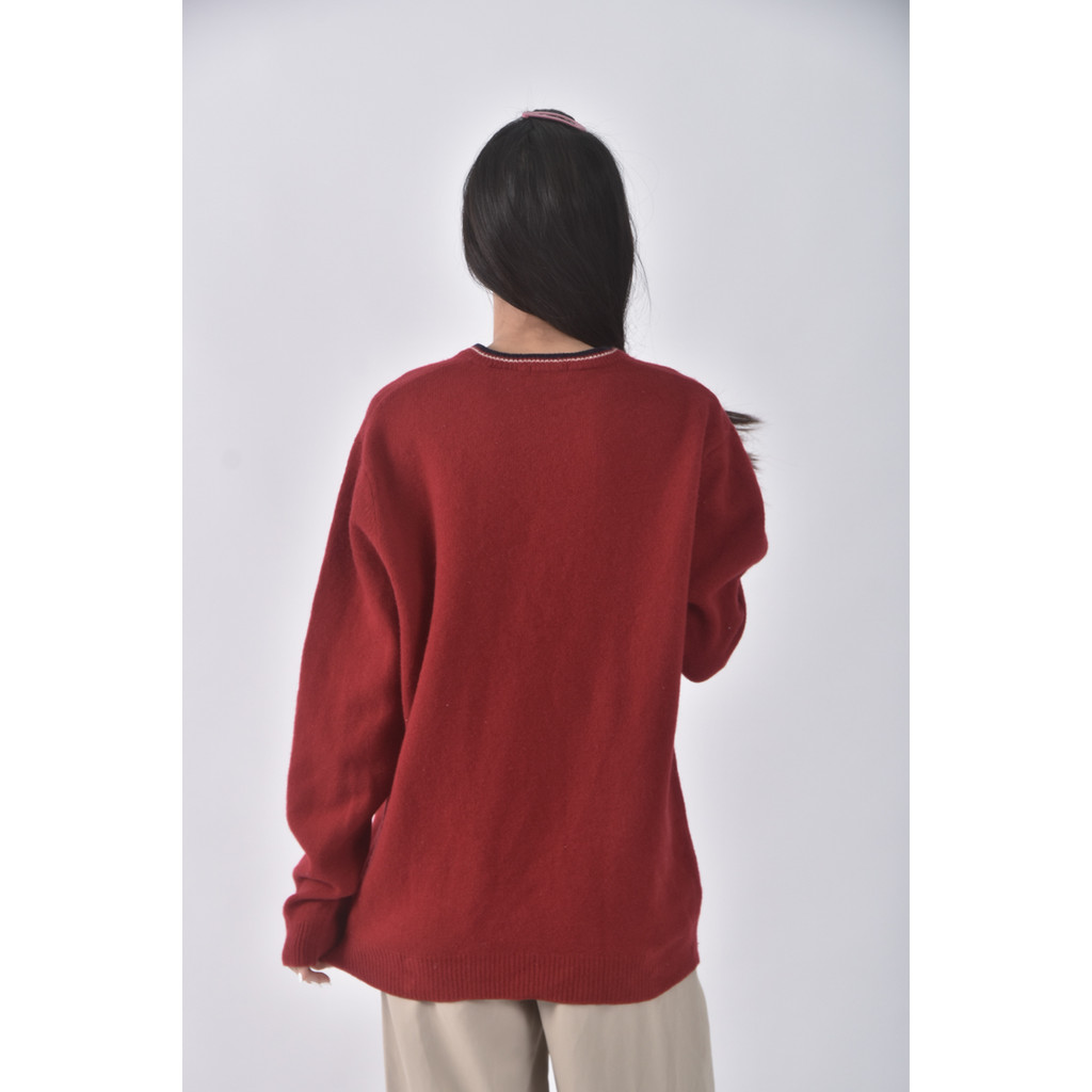 (XL) bossini羊毛學院風紅色長袖上衣二手衣, , large