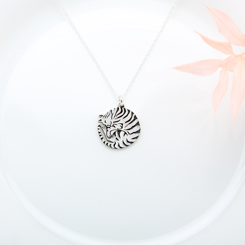 【Angel & Me】沉睡 虎斑貓 Cat s925 純銀 項鍊 生日 情人節 禮物 快速出貨, , large