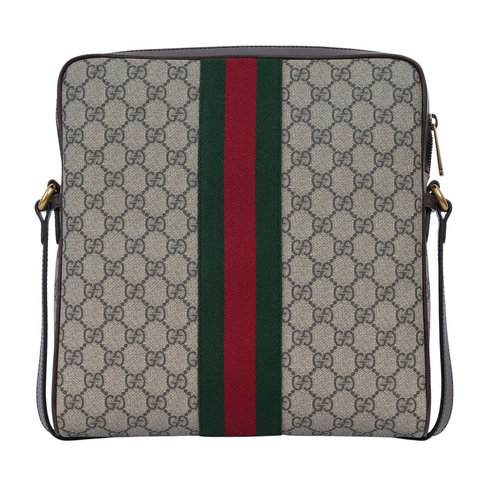 GUCCI Ophidia 綠紅織帶中款郵差包/斜背包/米色/烏木色, , large