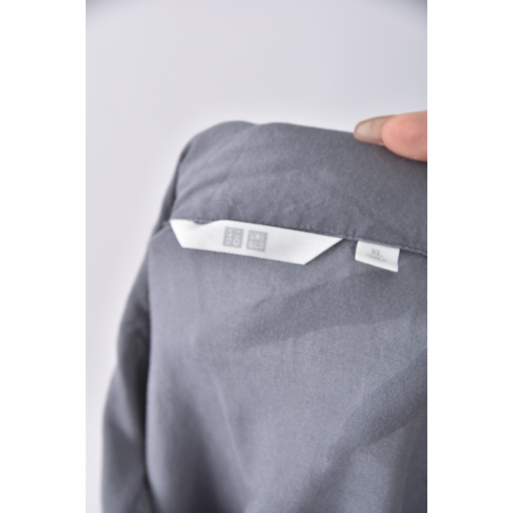 (2XL) uniqlo質感亞麻素面灰色短袖上衣二手衣, , large