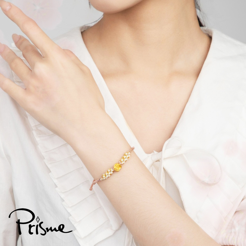 【Prisme Gold】黃金手鍊 玫瑰花 粉色編織手鍊 (金重：約0.03錢±0.01), , large