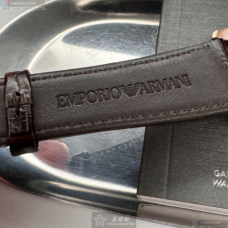 [星晴錶業]ARMANI手錶,42mm,AR00047寶藍色錶面玫瑰金錶殼咖啡色真皮皮革錶帶款, , large