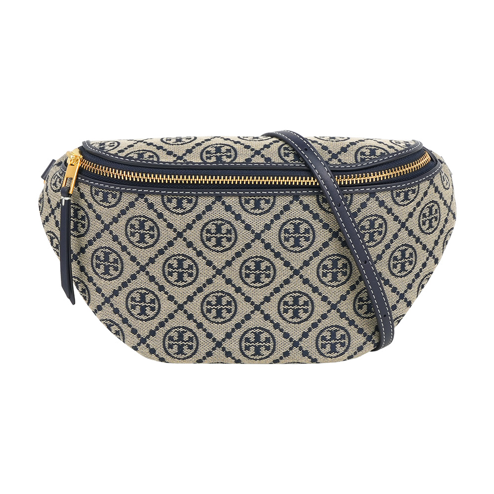 TORY BURCH T Monogram 標誌緹花拉鍊腰包(海軍藍)
