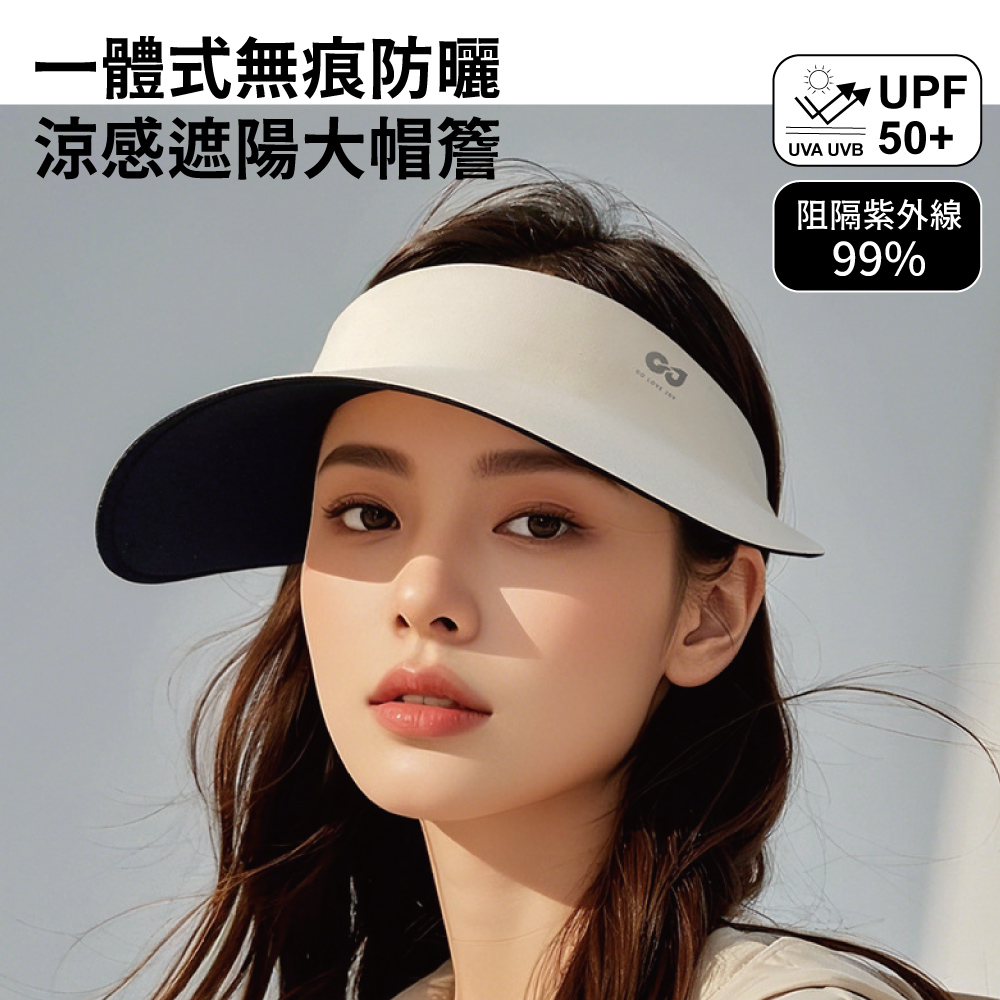 一體式無痕防曬遮陽帽_加大10CM帽簷, , large
