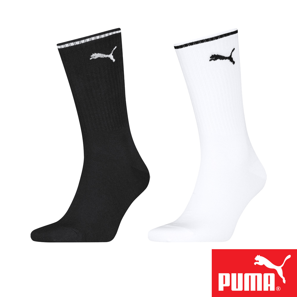 PUMA 男女款中筒襪1雙裝 彪馬 跳豹 男襪 女襪 襪子 運動襪 小腿襪 棉襪 柔軟 棉質 舒適 高彈 耐磨 黑 白, 黑,35-38(EU)/23-25(cm), large