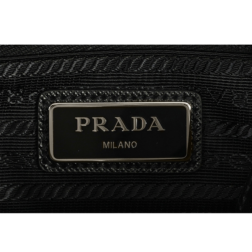 PRADA 刺繡及三角牌Logo 雙面可用尼龍拉鍊斜背包/黑色, , large