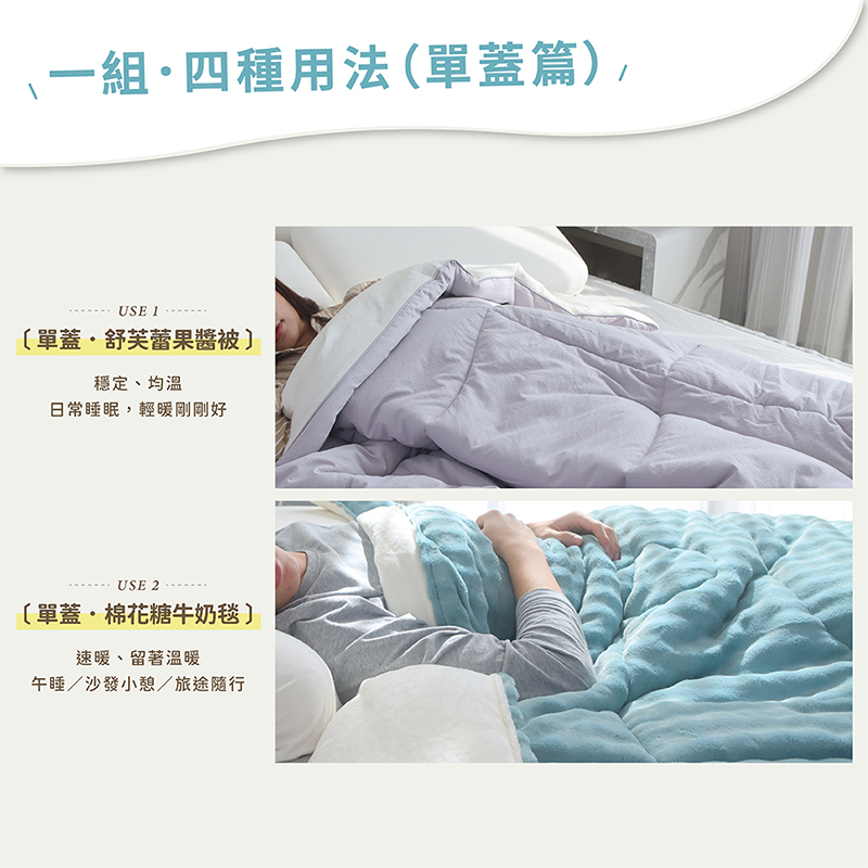 1+1棉花糖牛奶毯｜抹茶香草+舒芙蕾果醬被｜開心果醬｜超划算 一搭一最實用 四季皆可用 棉被 毛毯, , large