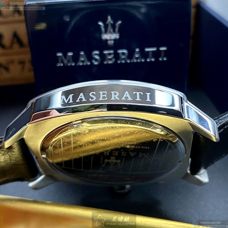 [星晴錶業]MASERATI手錶,44mm,R8871606001黑色錶面黑銀錶殼深黑色真皮皮革錶帶款, , large
