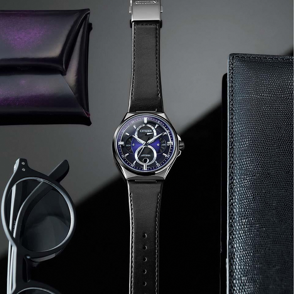 CITIZEN 星辰 鈦金屬 光動能三重日曆月相手錶-紫/42mm BU0066-11W, , large