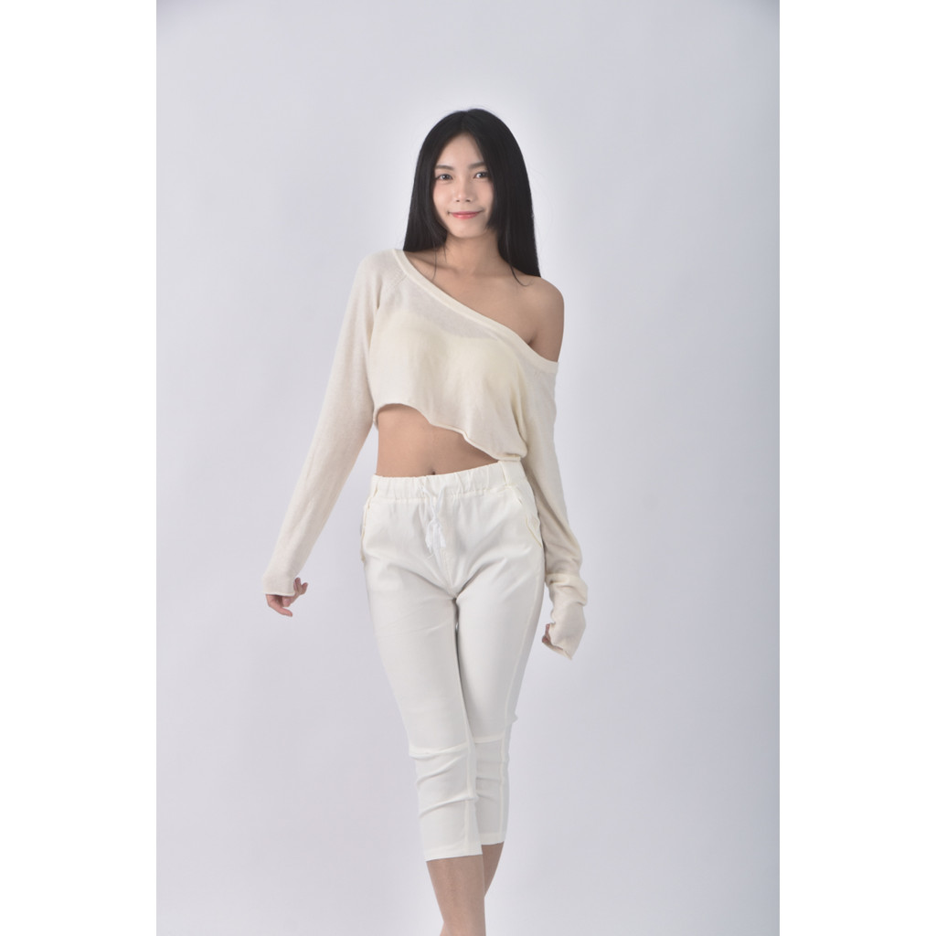 (M) heha高腰簡約白色長褲二手衣, , large