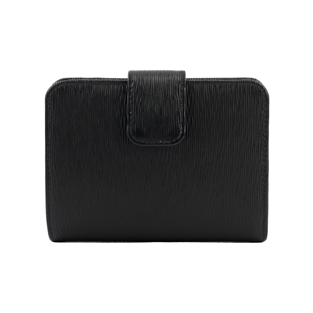 PRADA 三角牌Logo水波紋拉鍊釦式厚款零錢短夾/黑色, , large