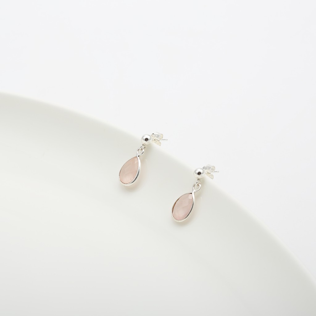 【Angel & Me】圓珠 水滴 粉晶 一對 s925 純銀 耳環 耳夾 情人節, , large