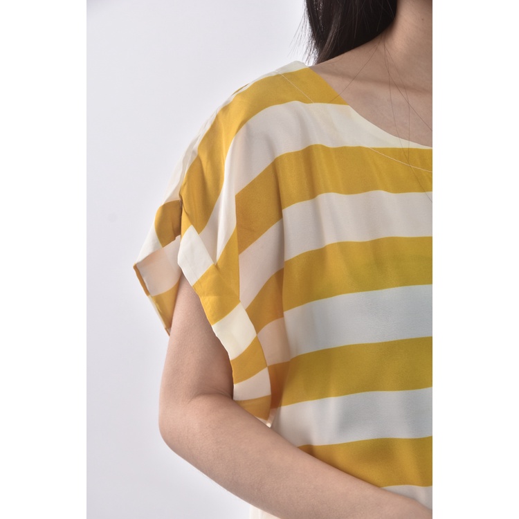(XL) 質感條紋黃色洋裝二手衣, , large