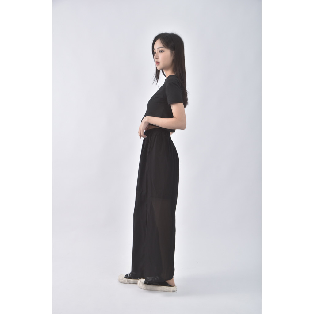 (S) zhi zi huia hai高腰質感網紗黑色長褲二手衣, , large