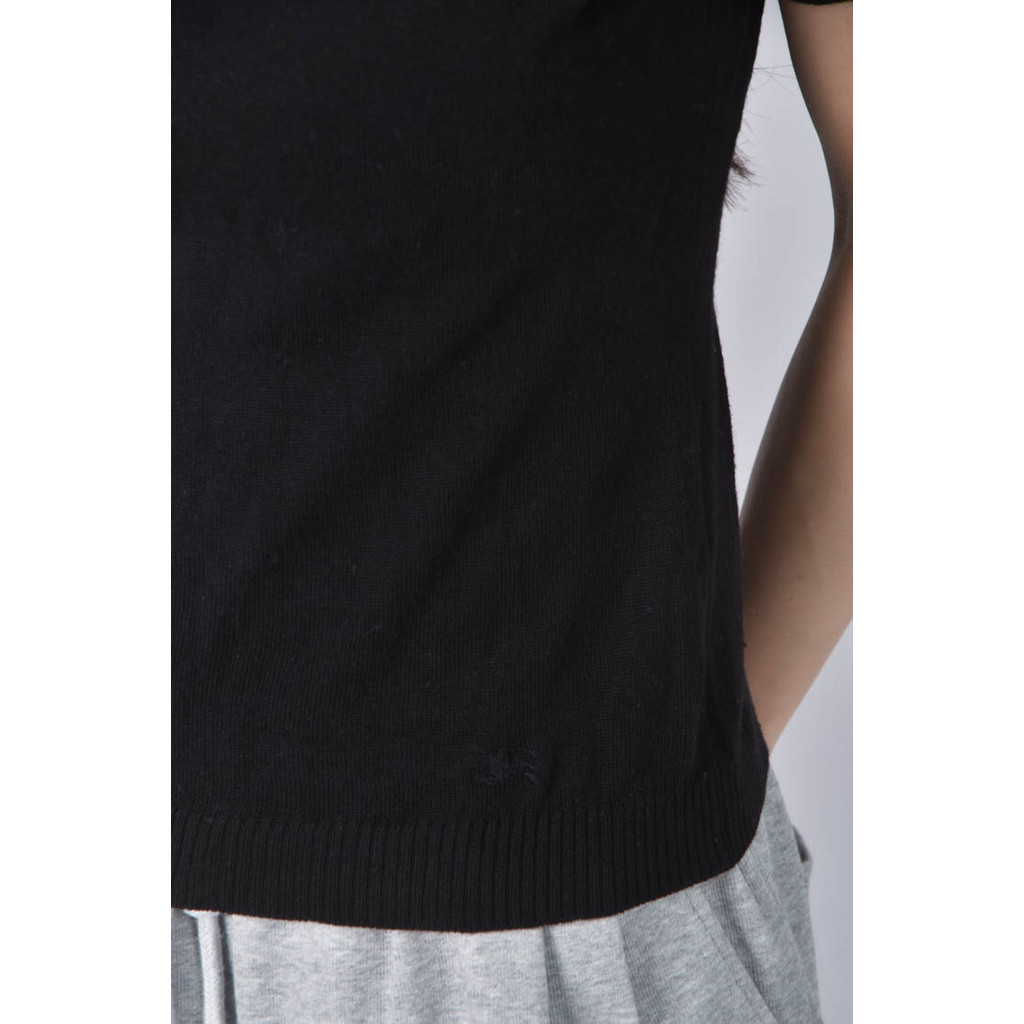 (XS（含）以下) burberryv領黑色短袖上衣二手衣, , large