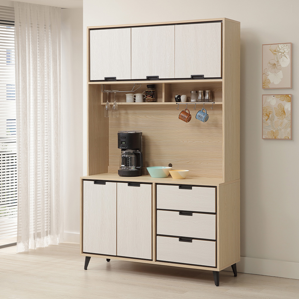 【唯熙傢俱】雷莎原木雙色4尺餐櫥櫃, , large