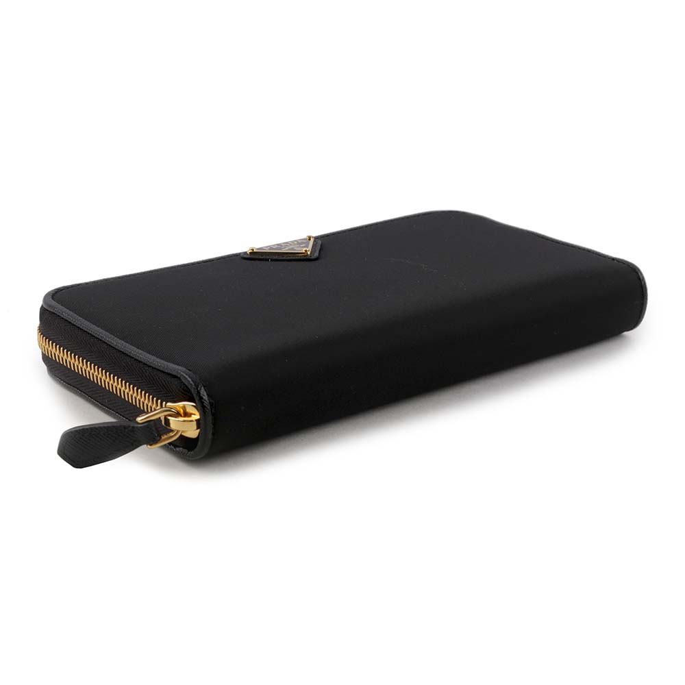 PRADA 金色三角牌Logo 尼龍ㄇ型拉鏈長夾/黑色, , large