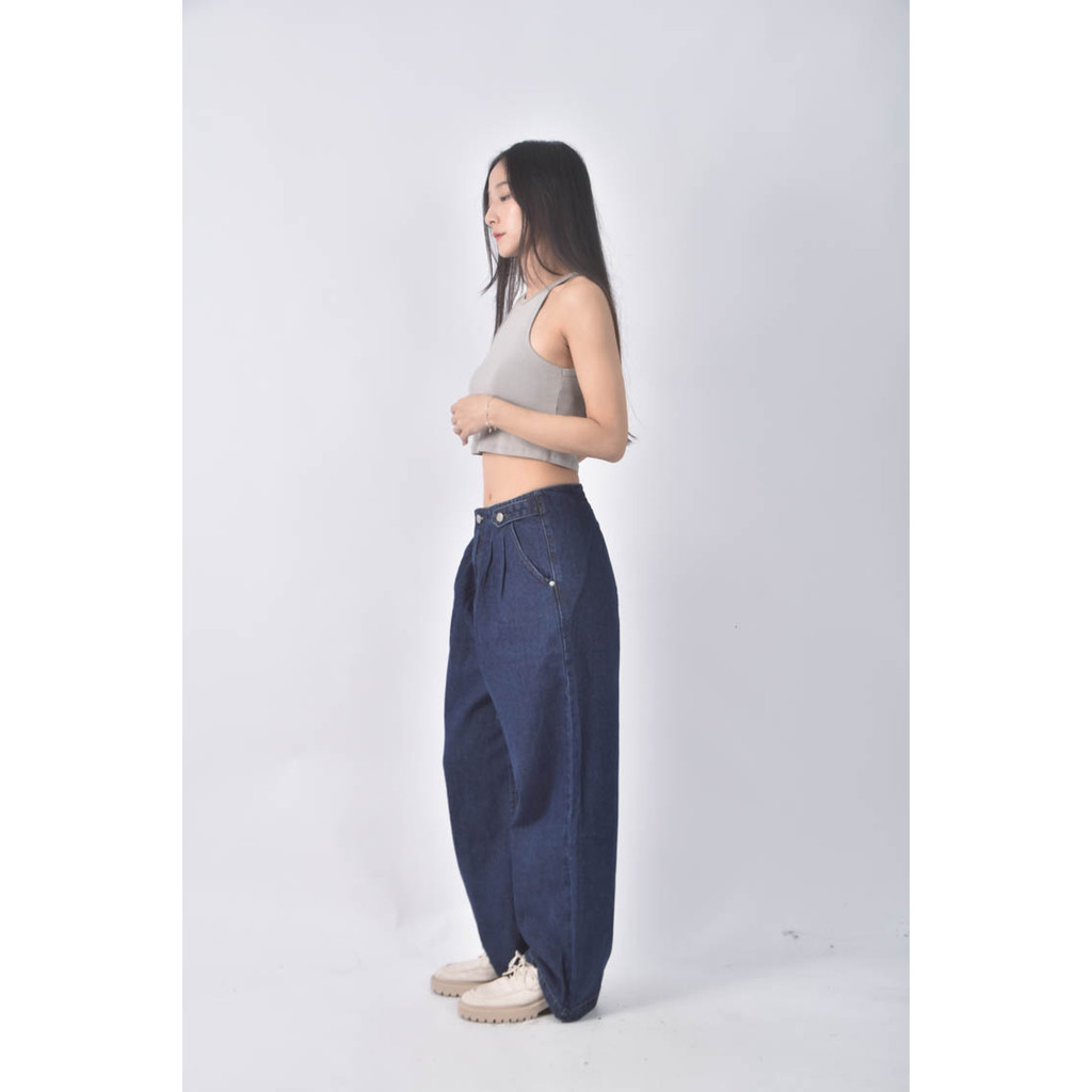 (2XL) mo bo高腰丹寧牛仔寬鬆藍色長褲二手衣, , large