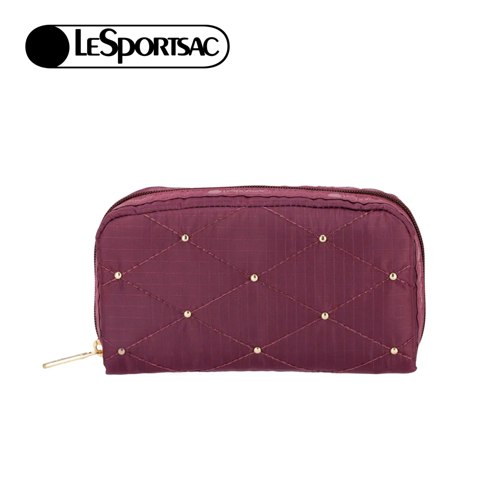 |快速出貨|Lesportsac Rectangular Cosmetic 長形化妝包/ 酒紅格紋釘飾, , large