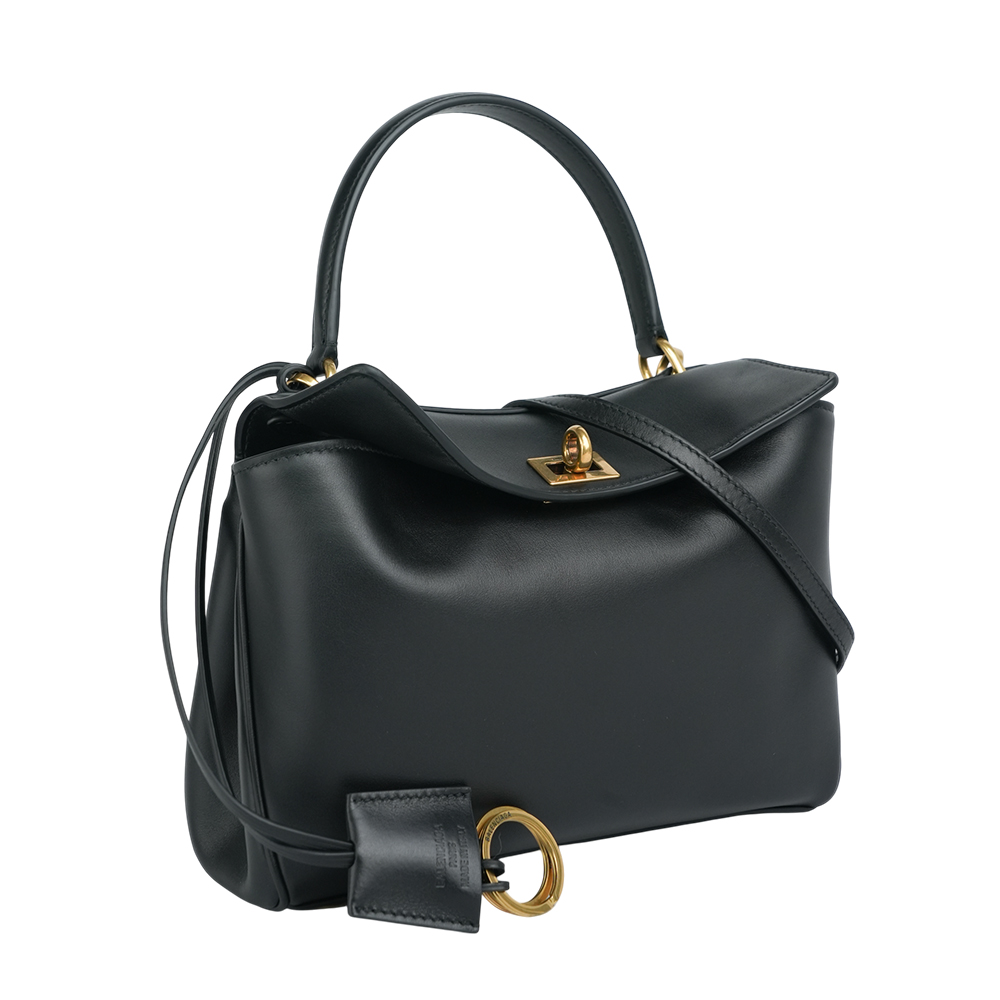 BALENCIAGA 爆款Rodeo 金釦平滑小牛皮迷你手提/斜背二用包/黑色, , large