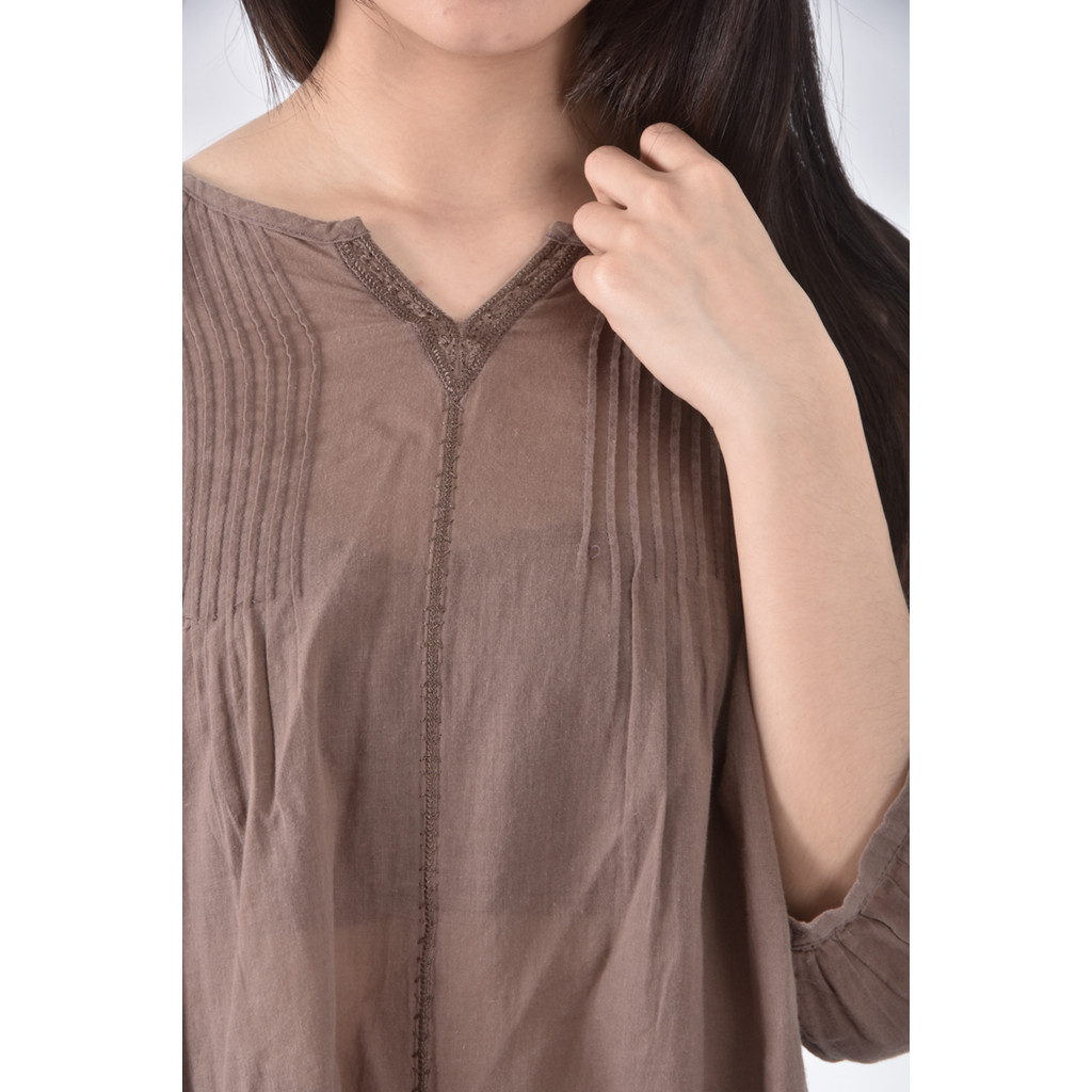 (M) le polka棉質純棉棕色長袖上衣二手衣, , large