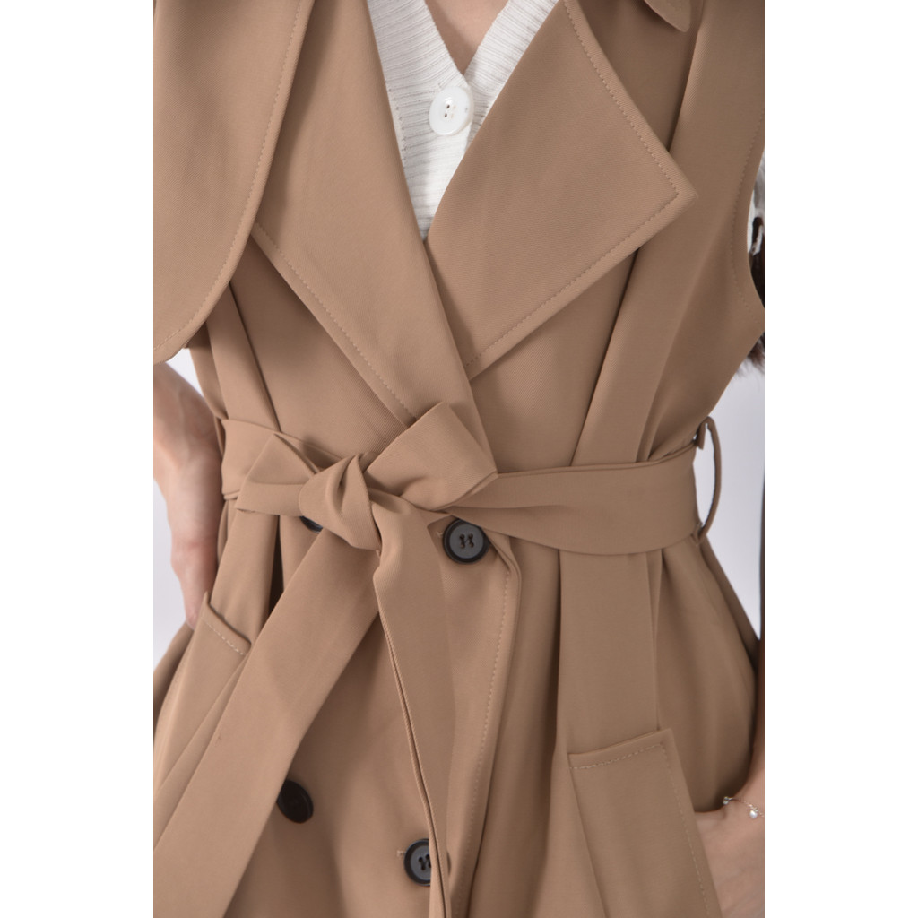 (L) j j西裝無袖排扣棕色綁帶外套二手衣, , large