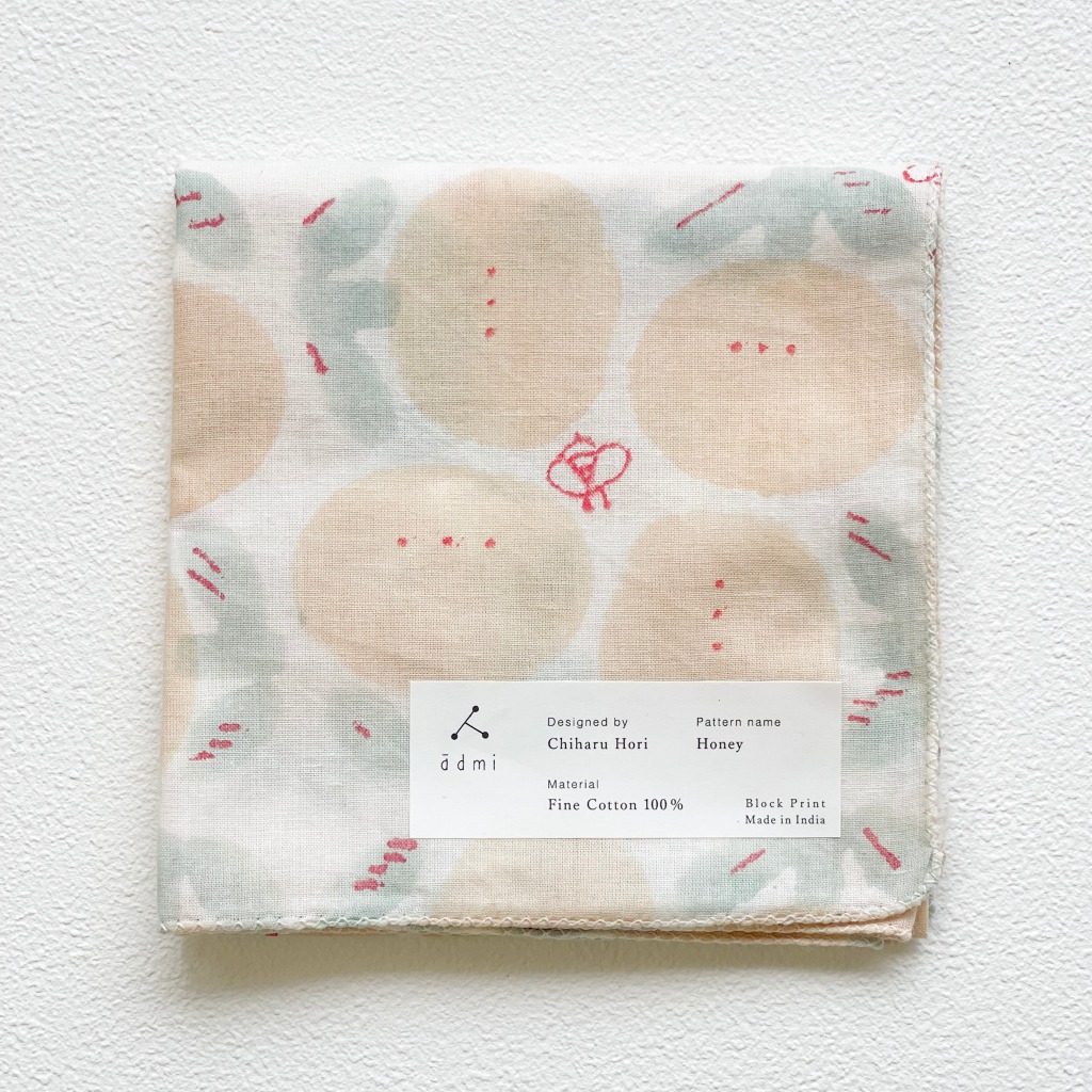 日本設計/印度製造 admi 全棉 方形 45x45 cm 手帕 手巾 (Honey 04), , large