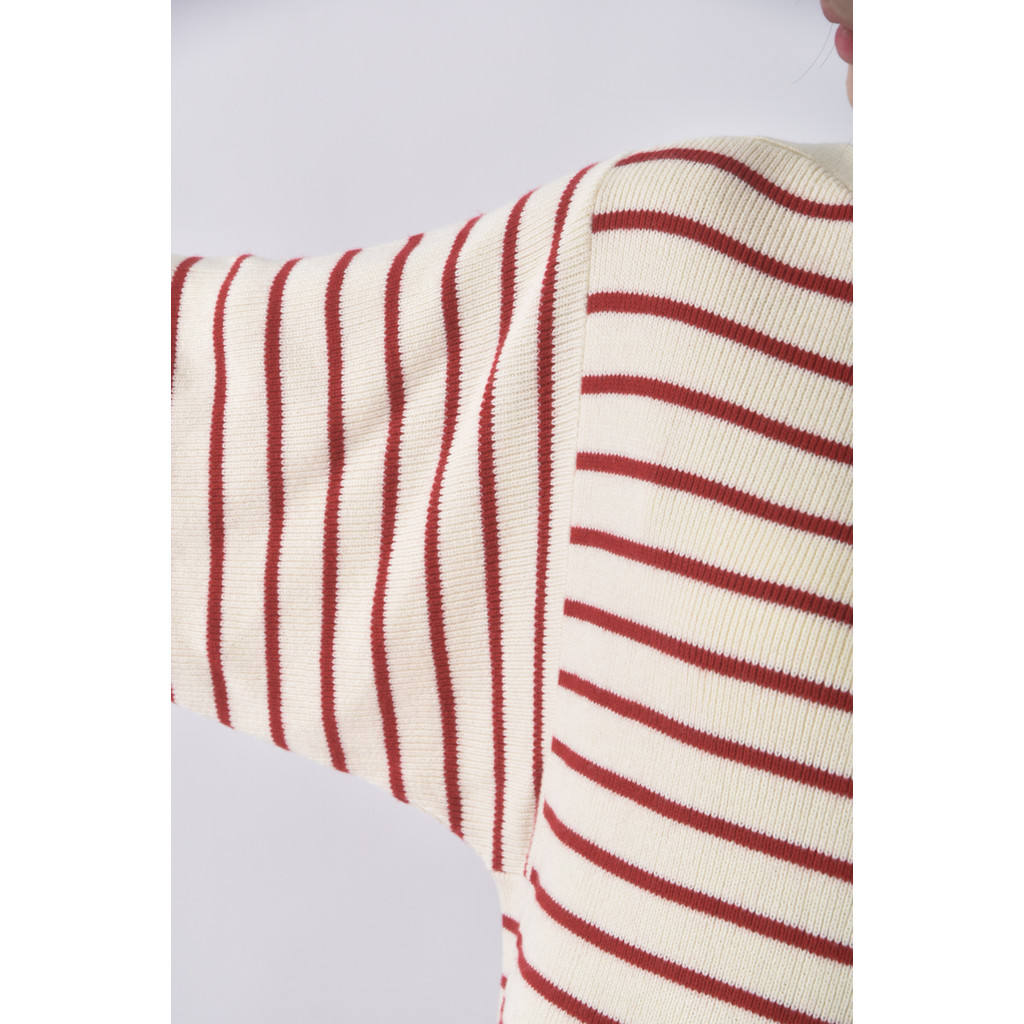 (M) lativ羊毛棉質條紋杏色長袖上衣二手衣, , large