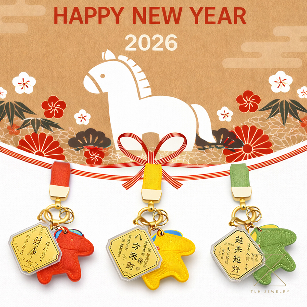 【TLH】999純金 馬上好運 黃金金箔吊飾 (馬年 過年 送禮), , large