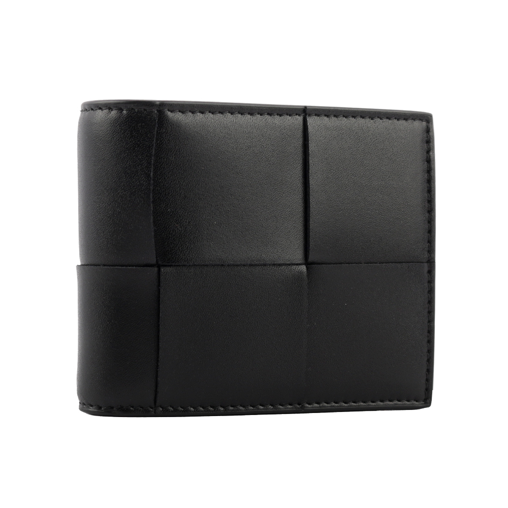 BOTTEGA VENETA 新款小牛皮大格編織對開零錢袋短夾/黑色, , large