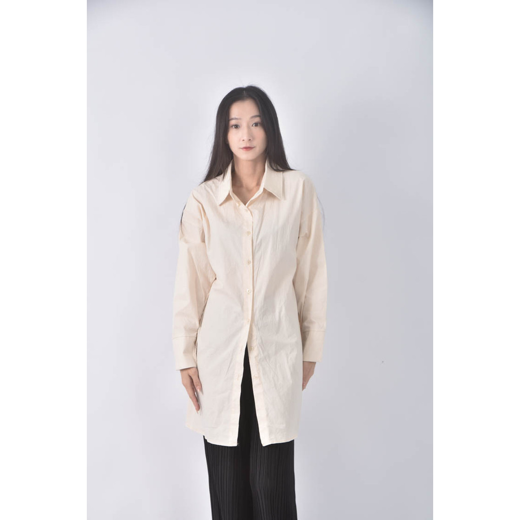 (XL) 排扣杏色長袖上衣二手衣, , large