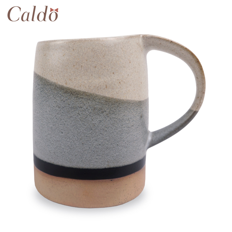 [ Caldo卡朵 ] 率性潑墨復古粗陶馬克杯 450ml-藍白