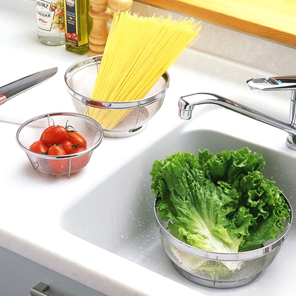 【YOSHIKAWA吉川】日本18-8不鏽鋼MIZKEAD料理濾水藍組1組4入(13/15/19/25cm)SJ3468, , large